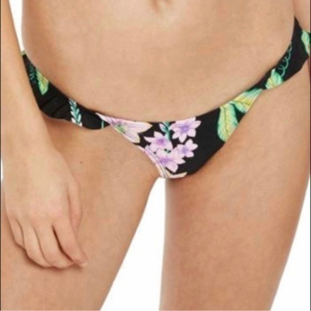 TopShop Black Flora Frill Tanga Bikini‎ Bottom Sz 6